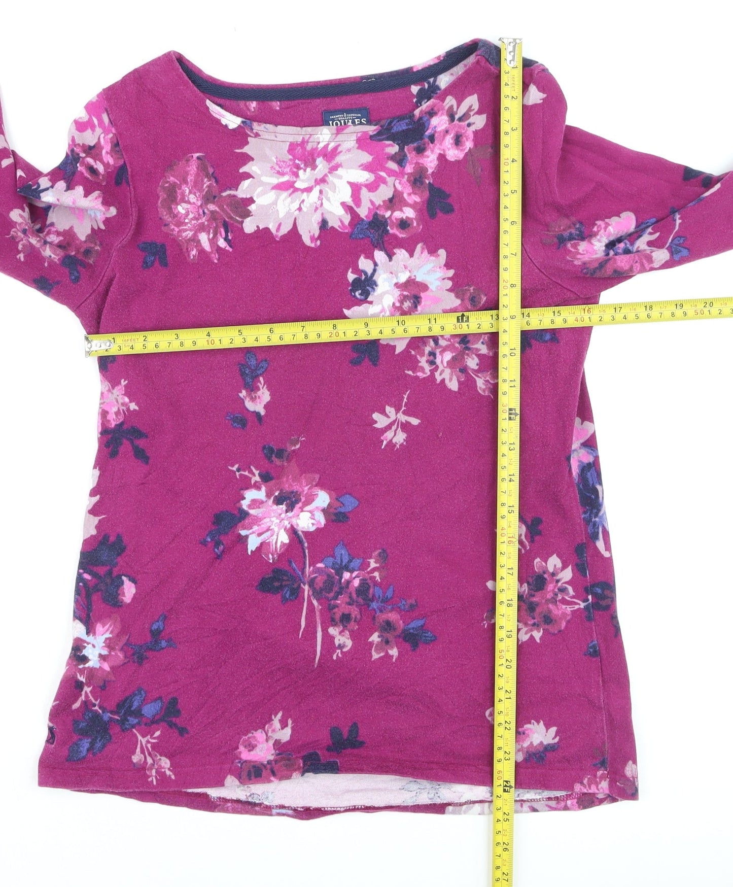 Joules Women's Pink Floral Long Sleeve Cotton Jersey T-Shirt UK 12