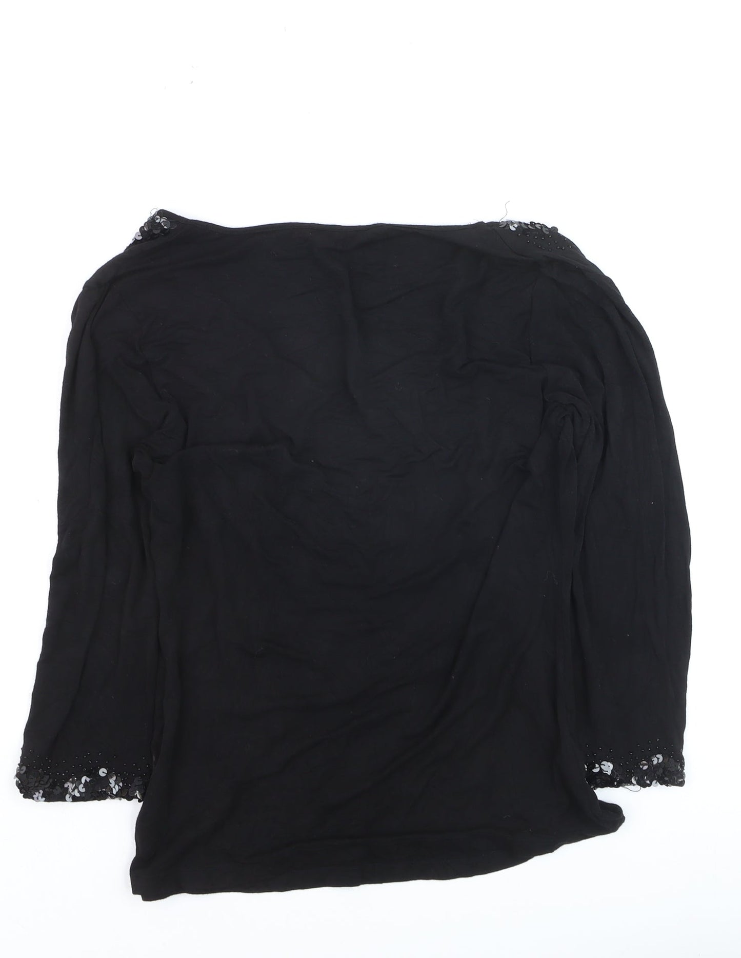 Marks and Spencer Per Una Black Beaded V-Neck Long Sleeve Tunic Blouse Size 10