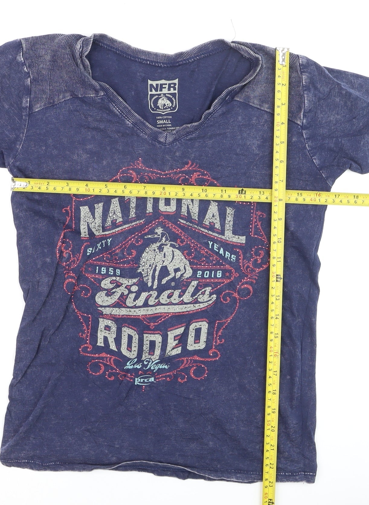 NFR Womens Blue Rodeo Graphic T-Shirt Small 100% Cotton Casual