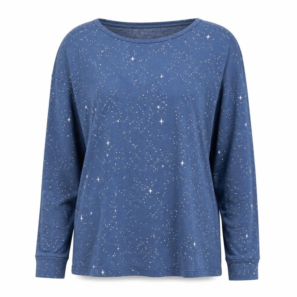 Dunnes Women's Blue Star Print Long Sleeve Jersey T-Shirt XS