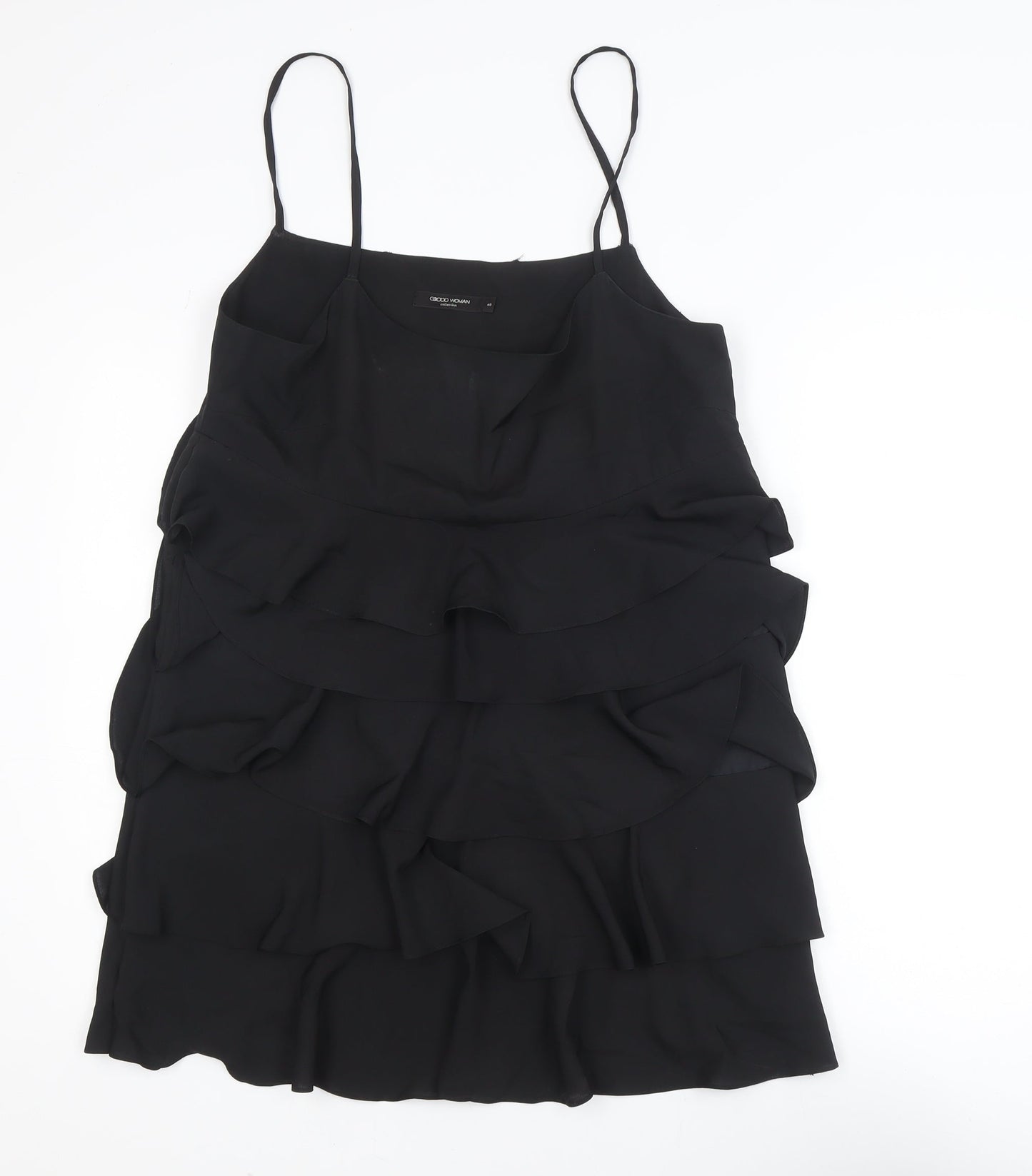 G2000 Women Black Ruffle Layered Chiffon Slip Dress Size 12