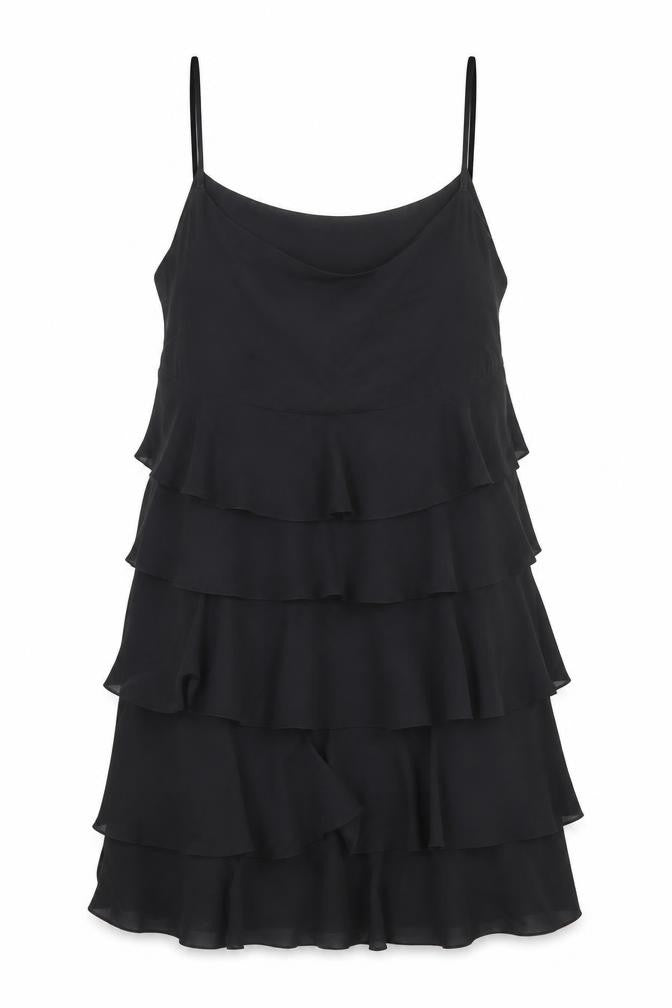 G2000 Women Black Ruffle Layered Chiffon Slip Dress Size 12