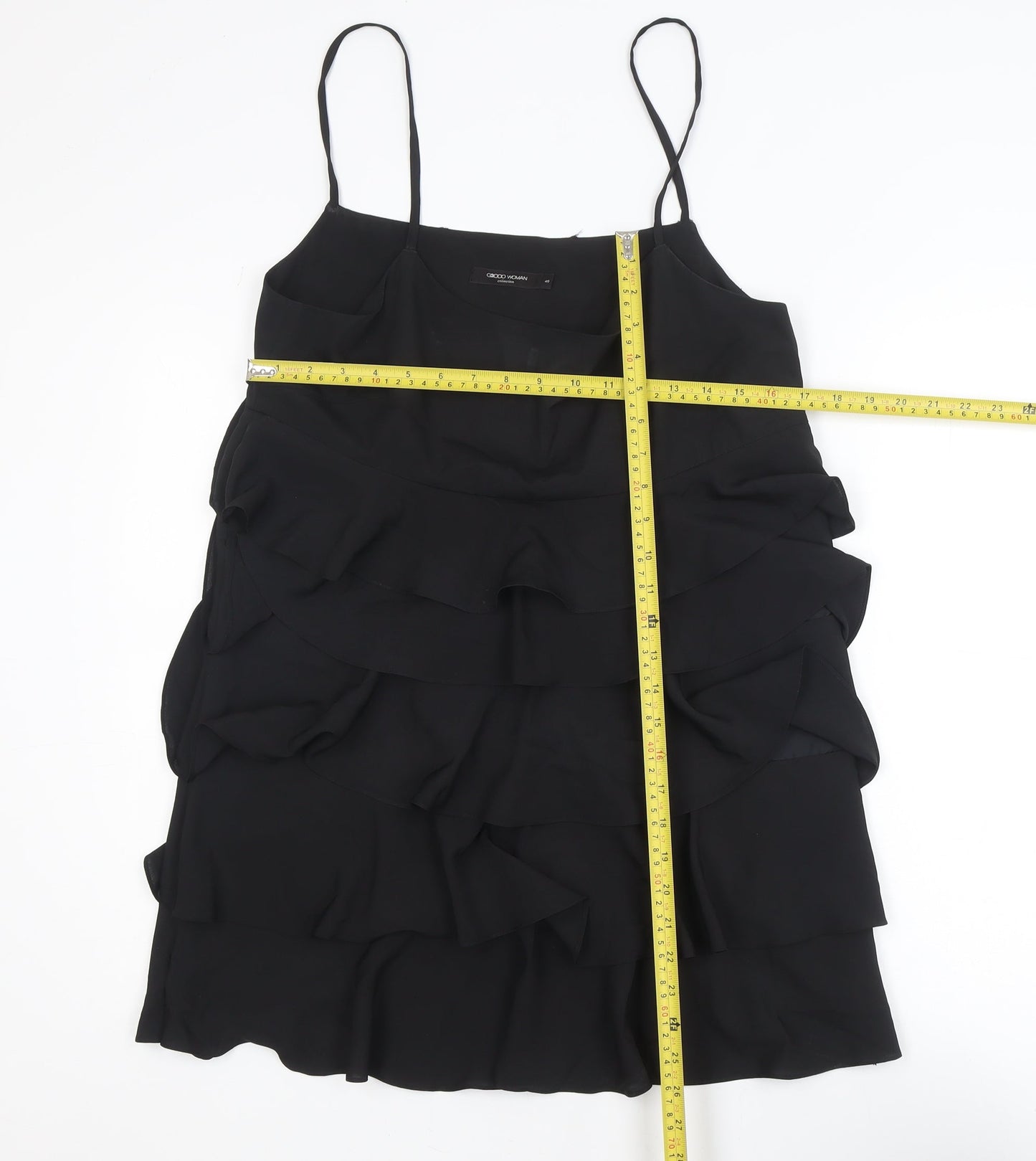 G2000 Women Black Ruffle Layered Chiffon Slip Dress Size 12