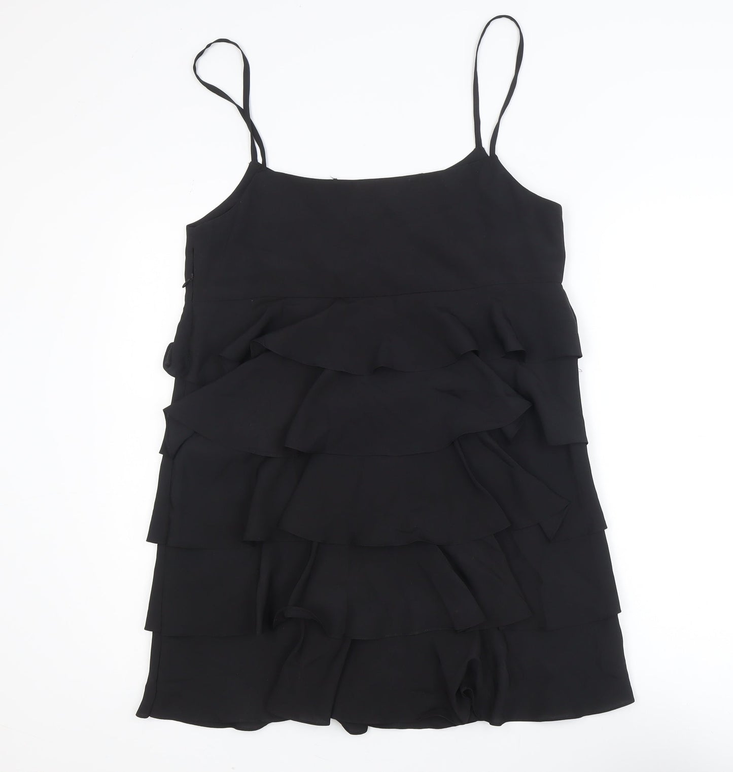 G2000 Women Black Ruffle Layered Chiffon Slip Dress Size 12