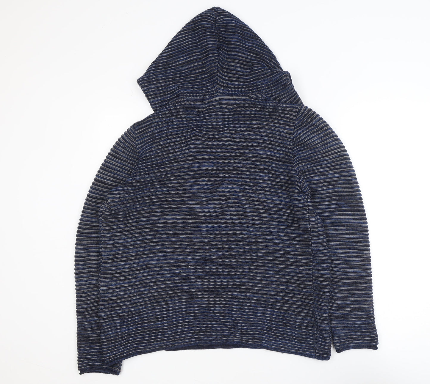 Cecil Men's Blue Striped Hooded Pullover Jumper Size S