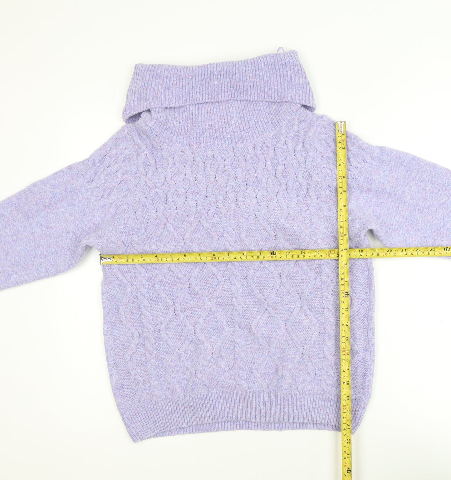 ISLE Collection Women’s Purple Roll Neck Cable Knit Jumper Size M