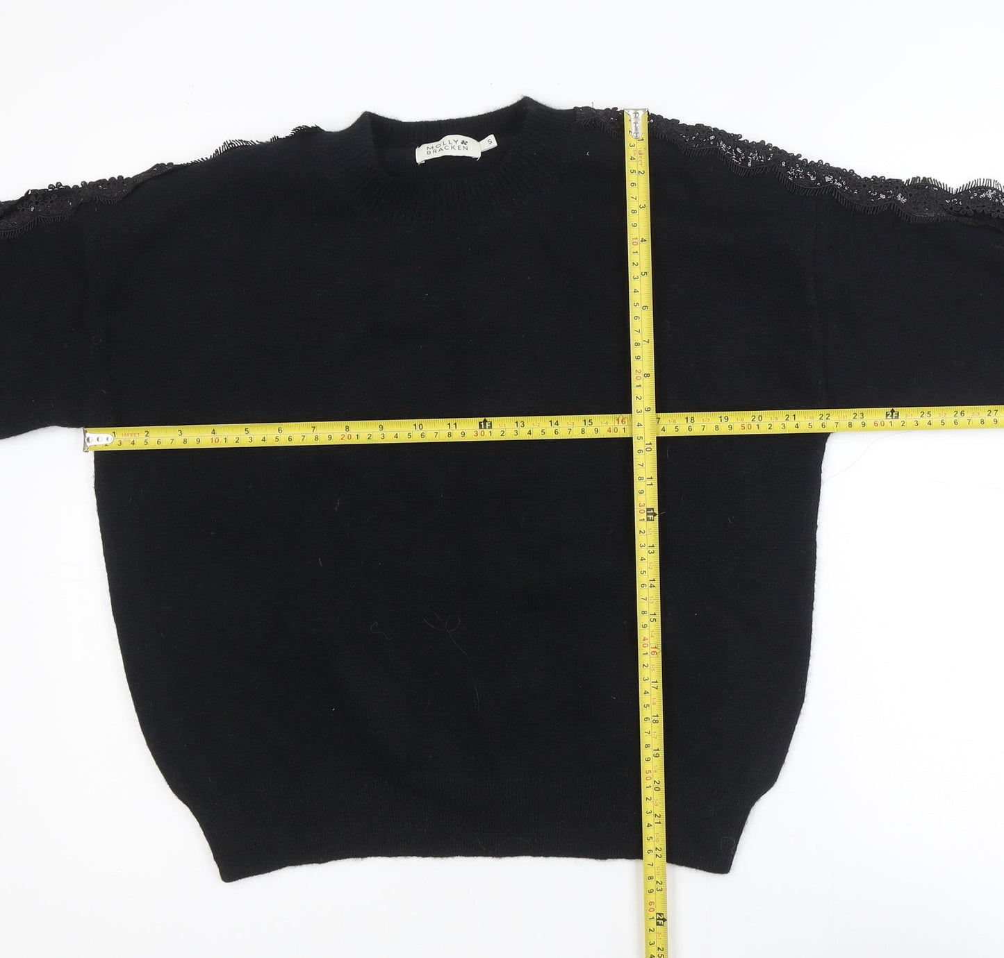 Molly Bracken Womens Black Lace Sleeve Knit Jumper Size S