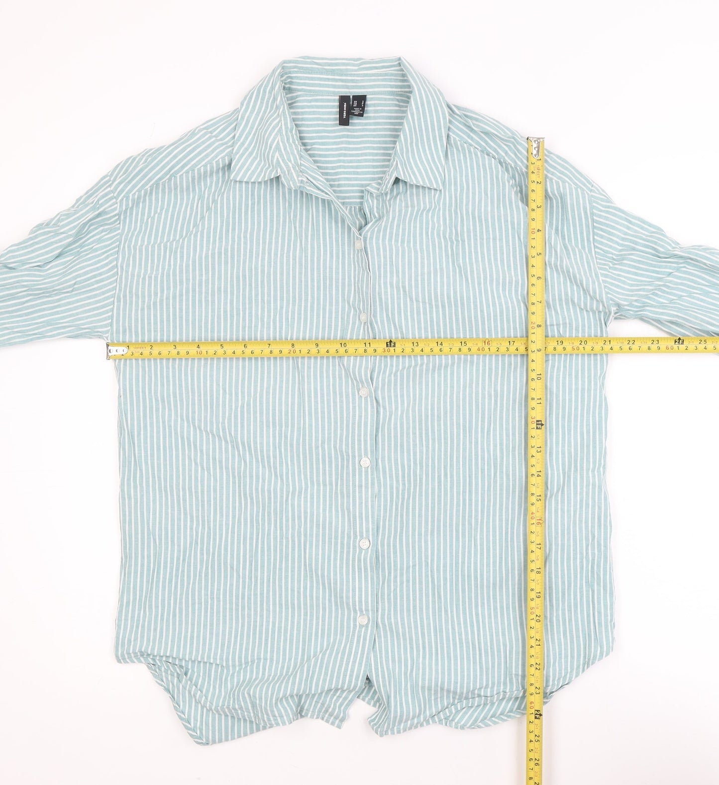 Vero Moda Women’s Green Striped Cotton Button-Up Shirt Size S