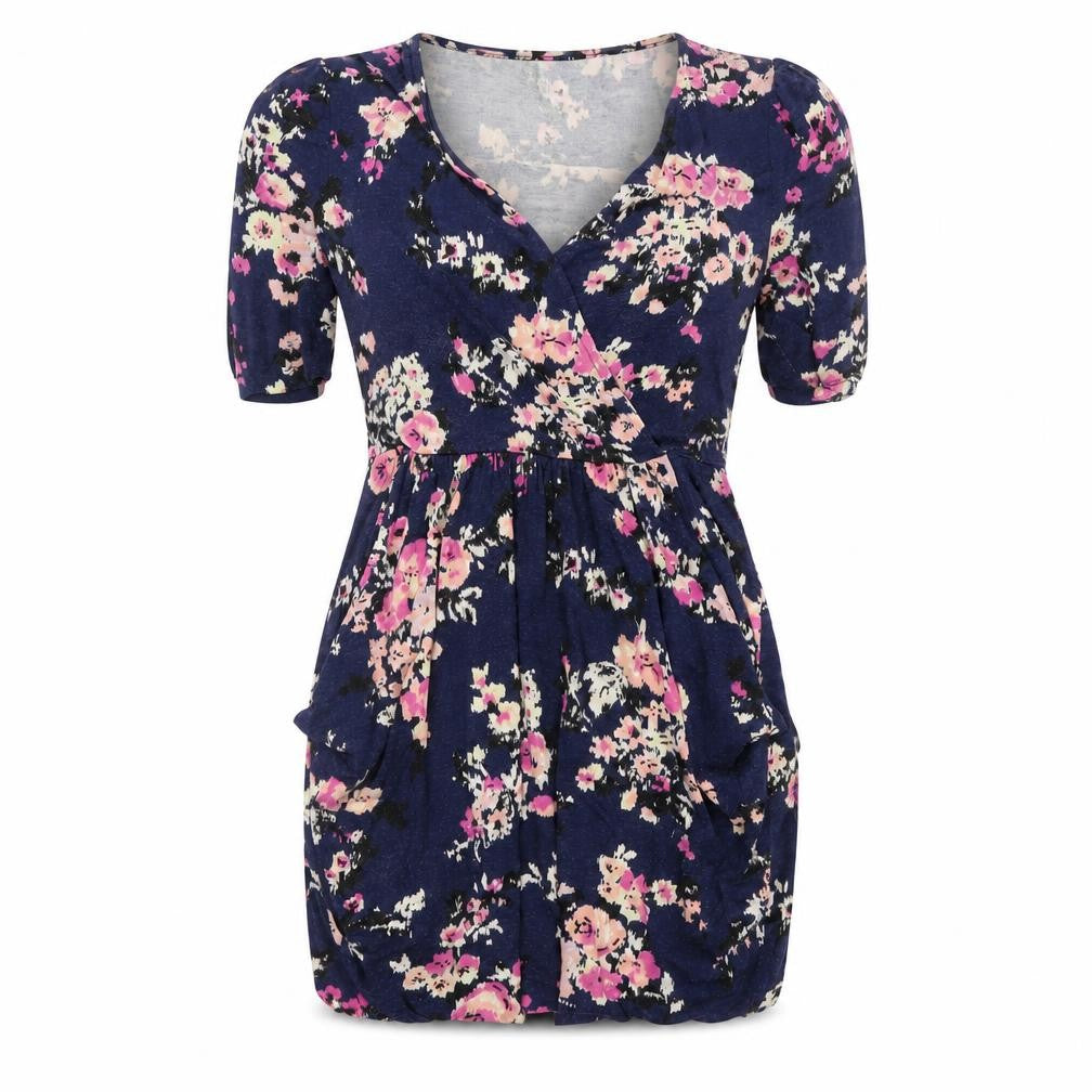 Billie & Blossom Women's Blue Floral V-Neck Wrap Dress Size 8