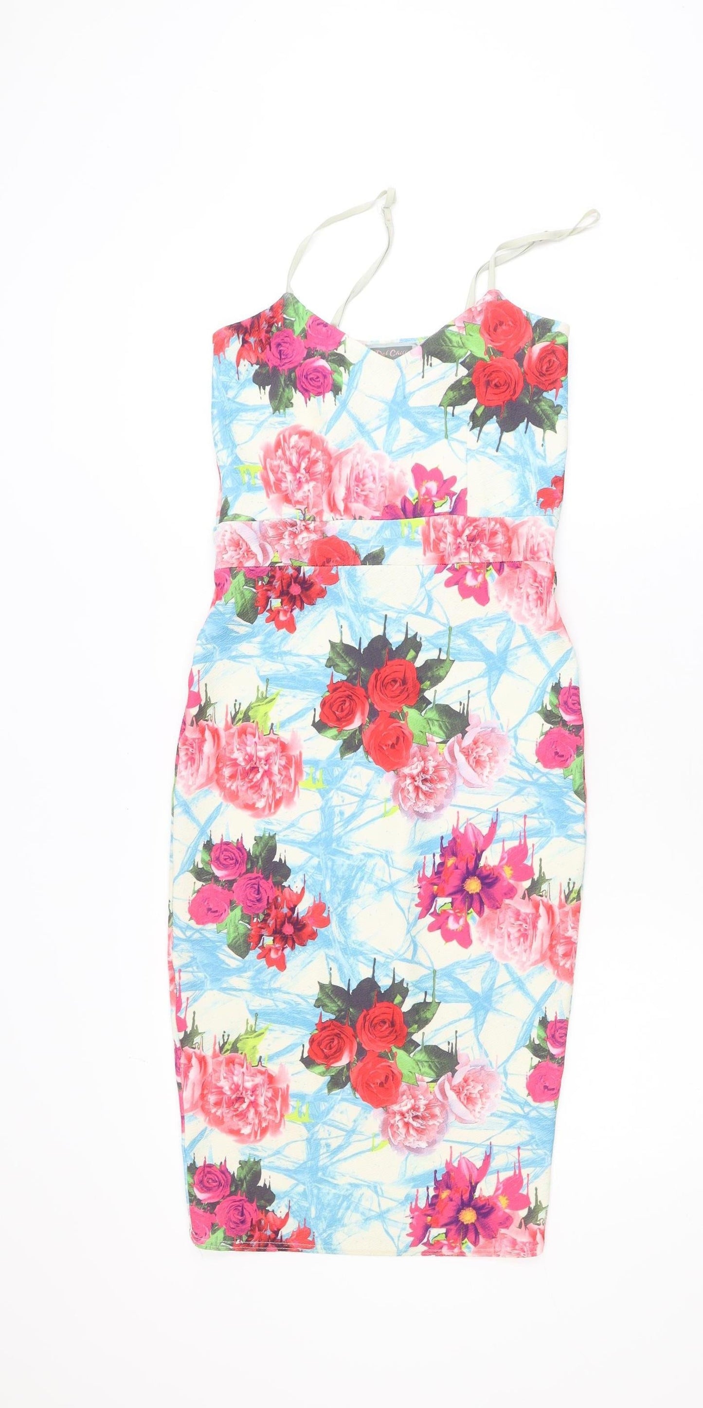Red Chilli Women’s Multicoloured Floral Bodycon Dress Size 10