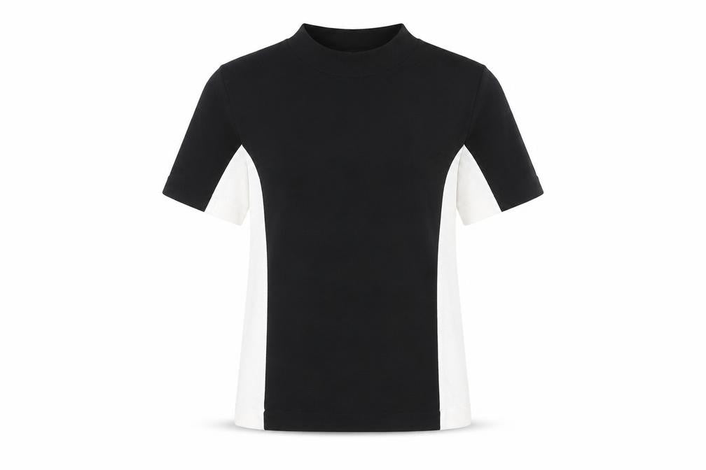 Zara Women Black White Colourblock Mock Neck Short Sleeve T-Shirt S