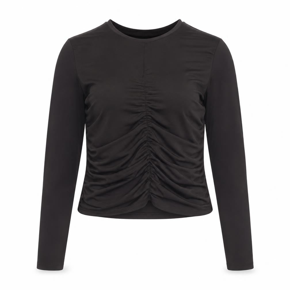 H&M Women Brown Ruched Long Sleeve Jersey Top Size 16