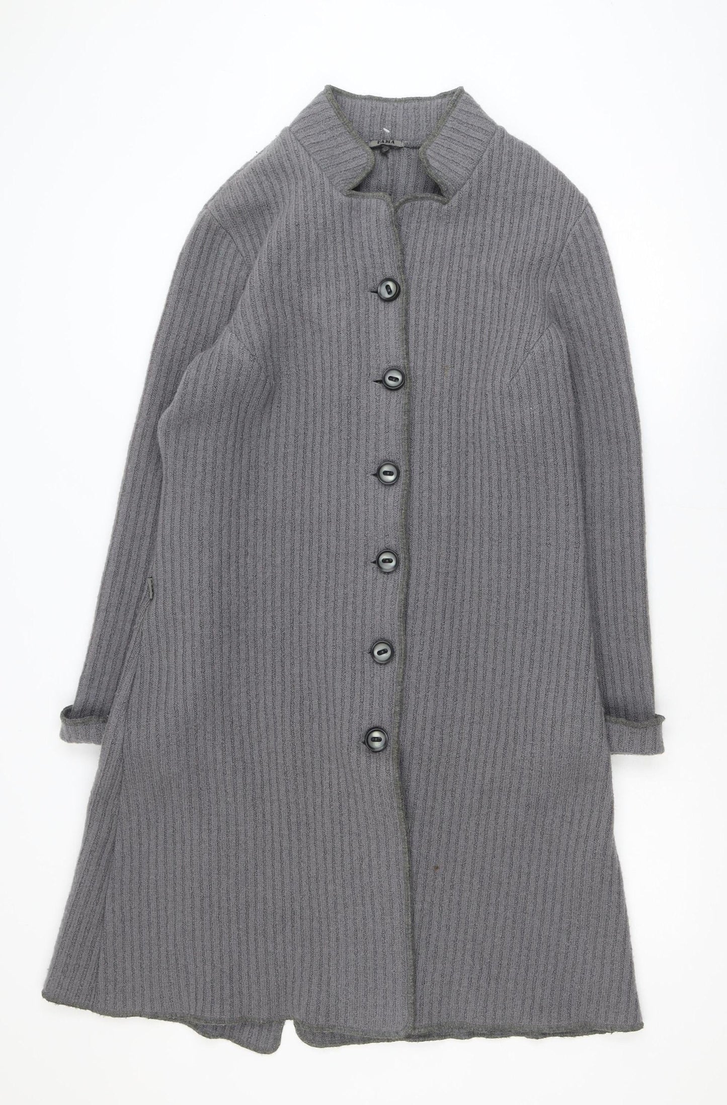 Rada Womens Grey Wool Blend Knit Coatigan Size 14 Button Long Sleeve