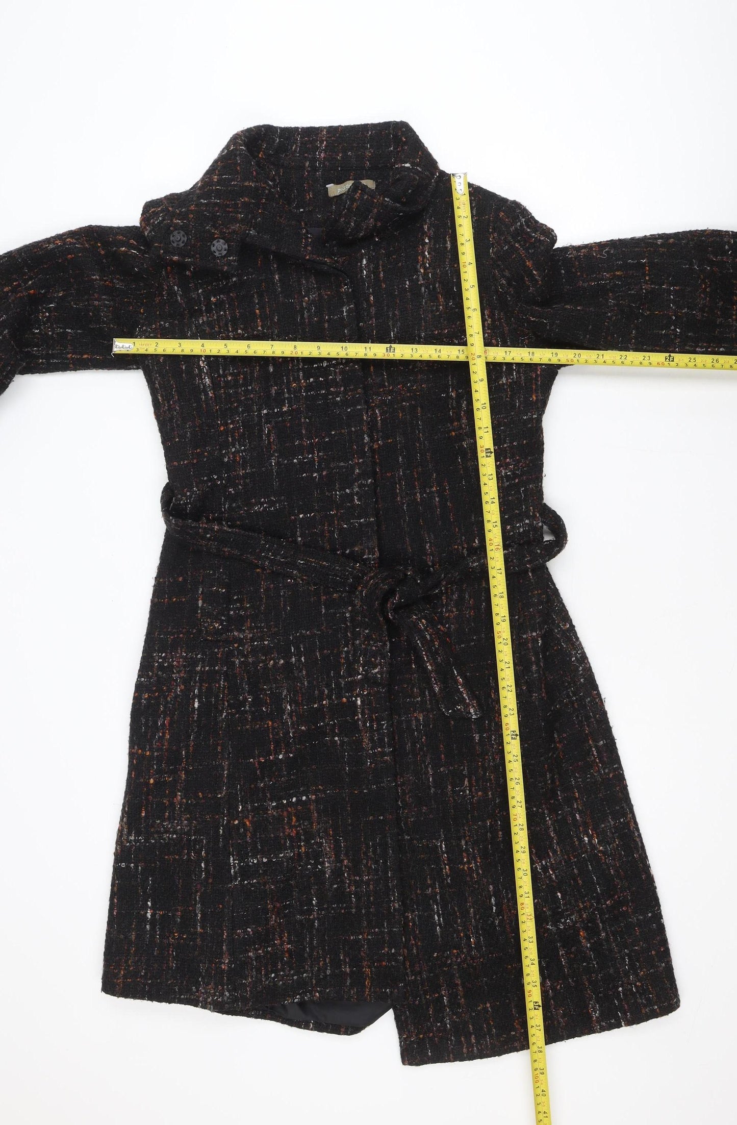 Pistachio Women’s Black Tweed Belted Overcoat Size 10/12