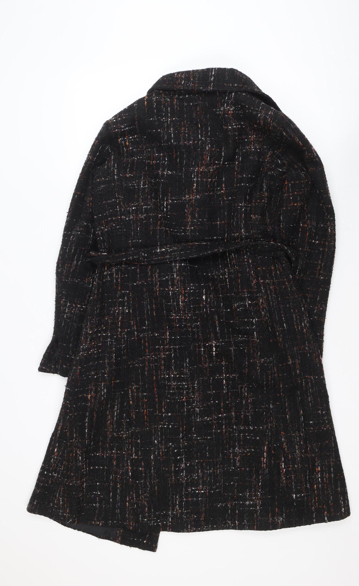 Pistachio Women’s Black Tweed Belted Overcoat Size 10/12