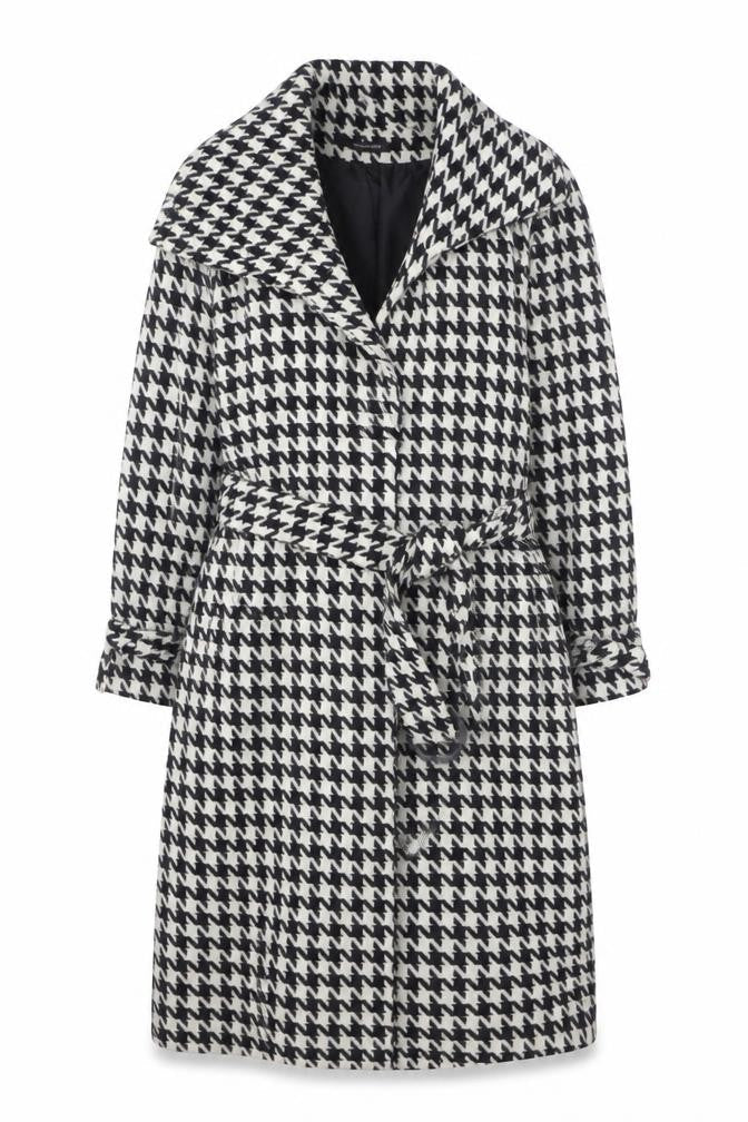 Dunnes Women's Black Houndstooth Belted Wool Trench Coat Size 12