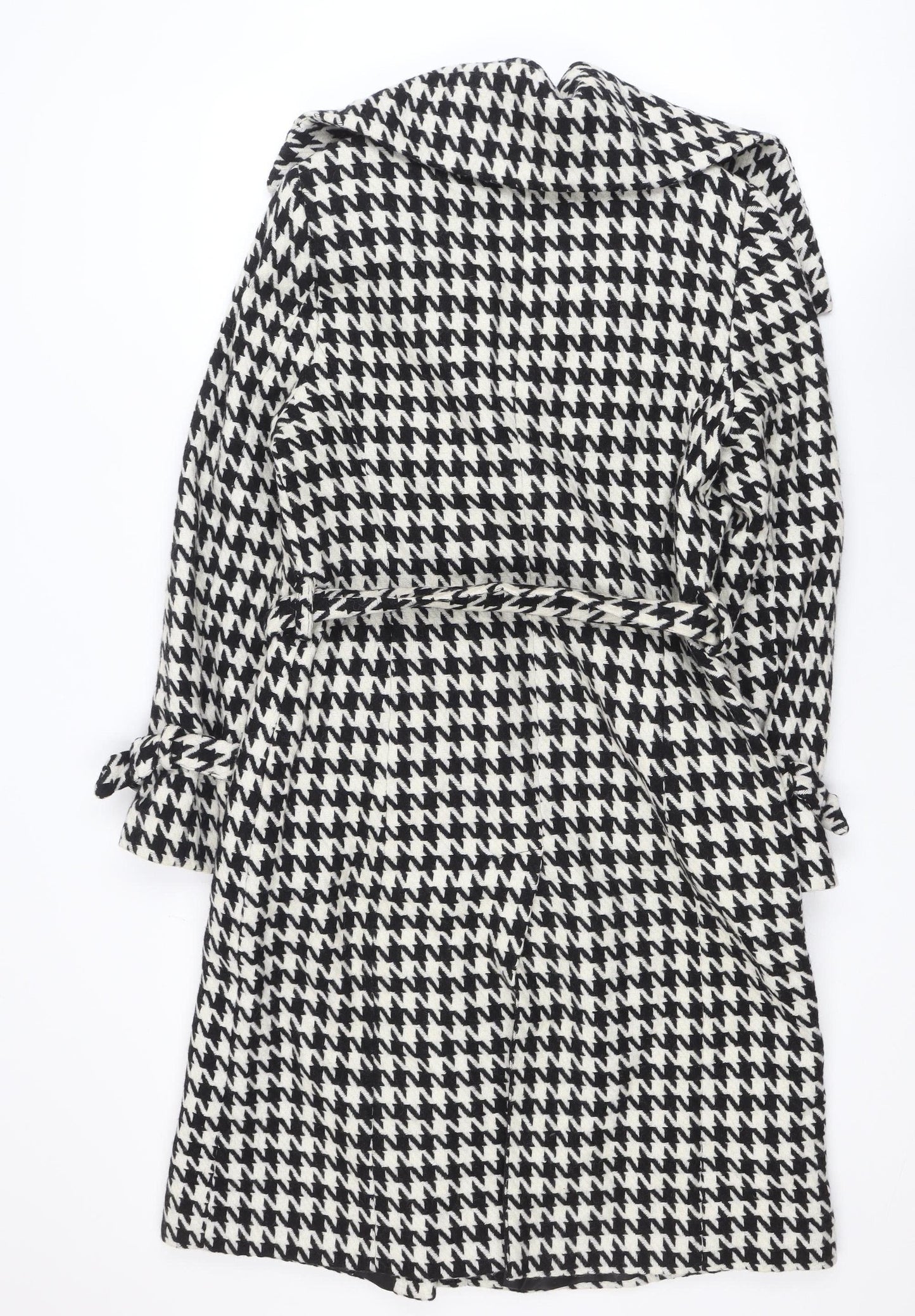 Dunnes Stores Women's Black Houndstooth Belted Wool Trench Coat Size 12