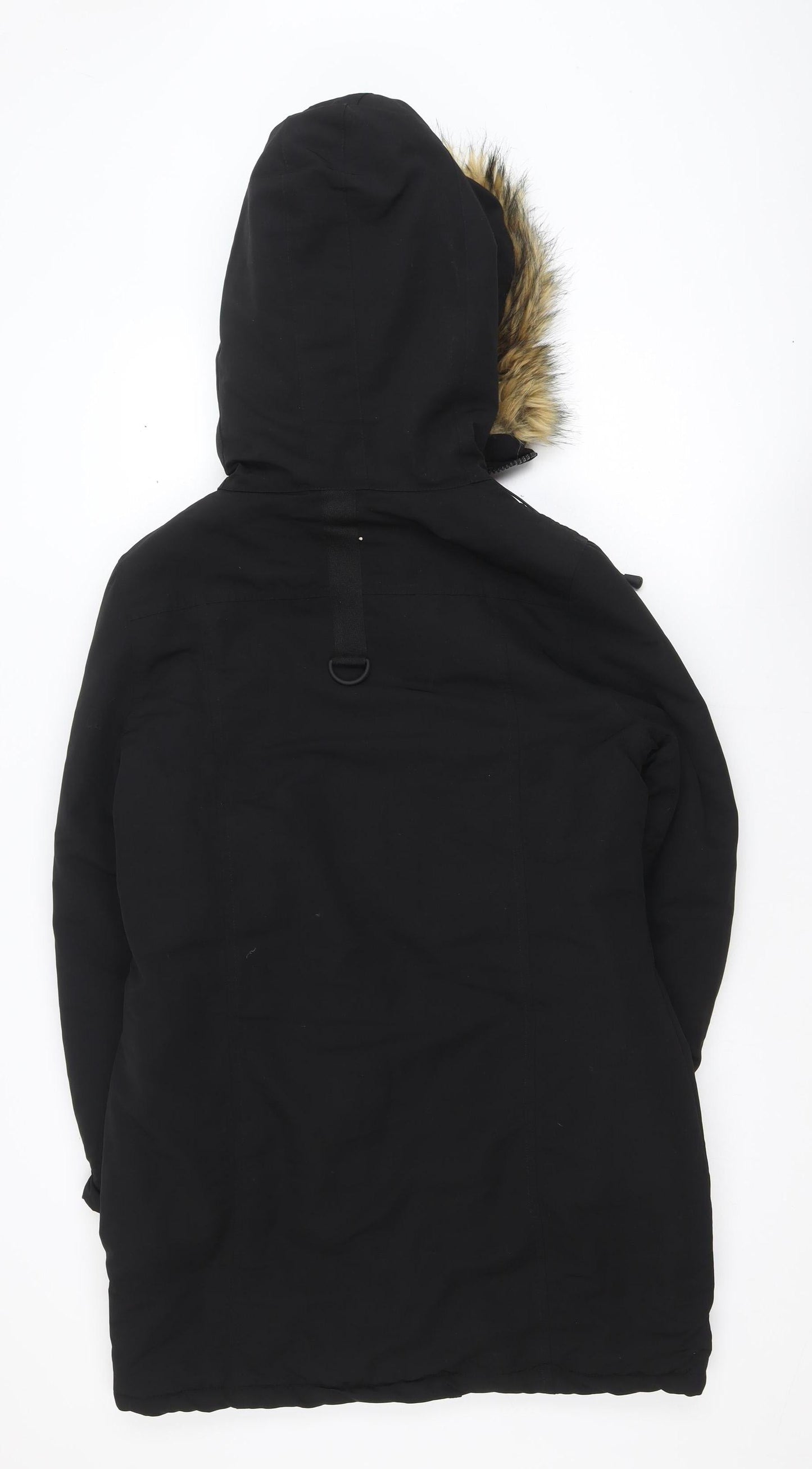 Brave Soul Men's Black Parka Coat Faux Fur Hood Size S