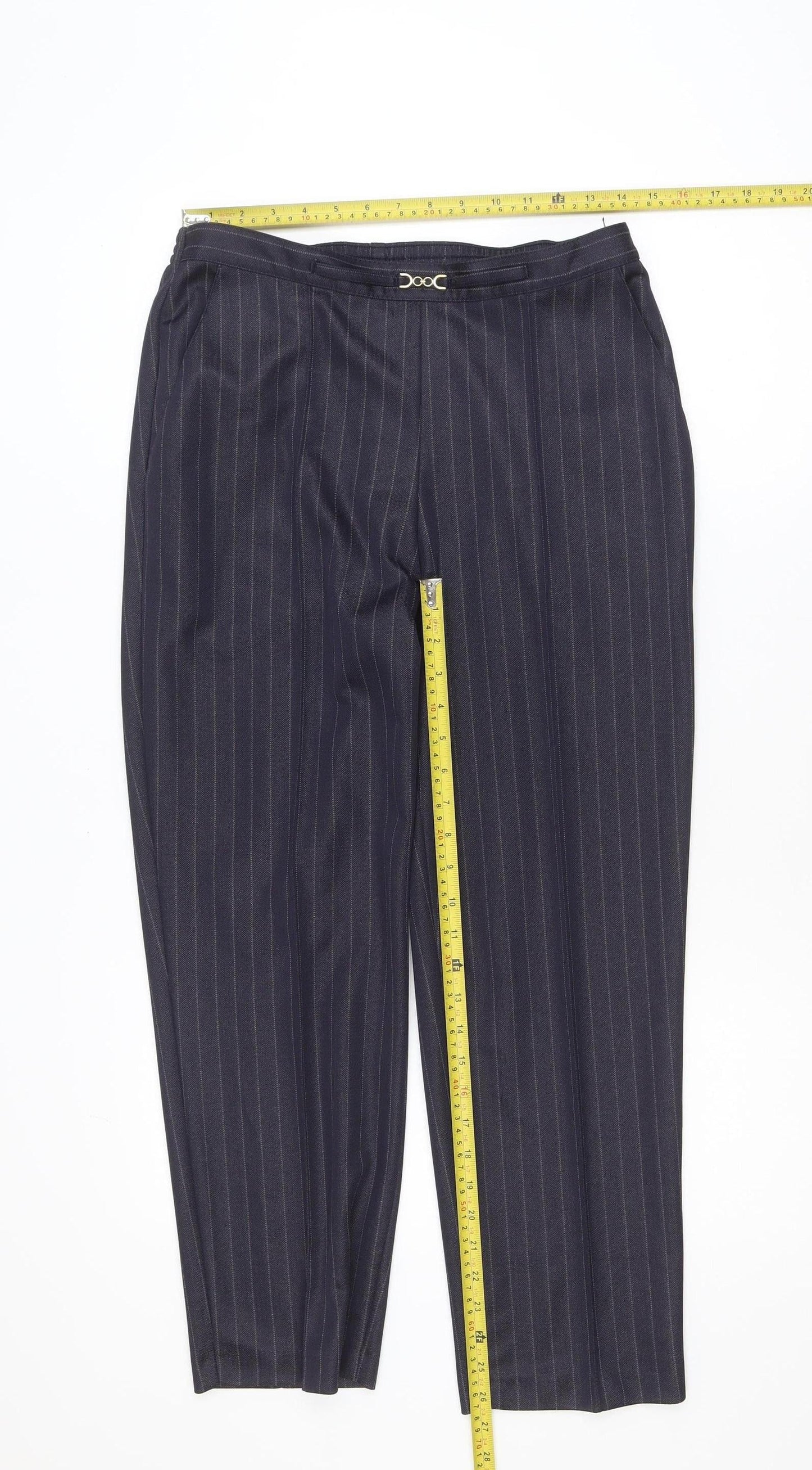Marks and Spencer Women Black Pinstripe Trousers UK 14 Short