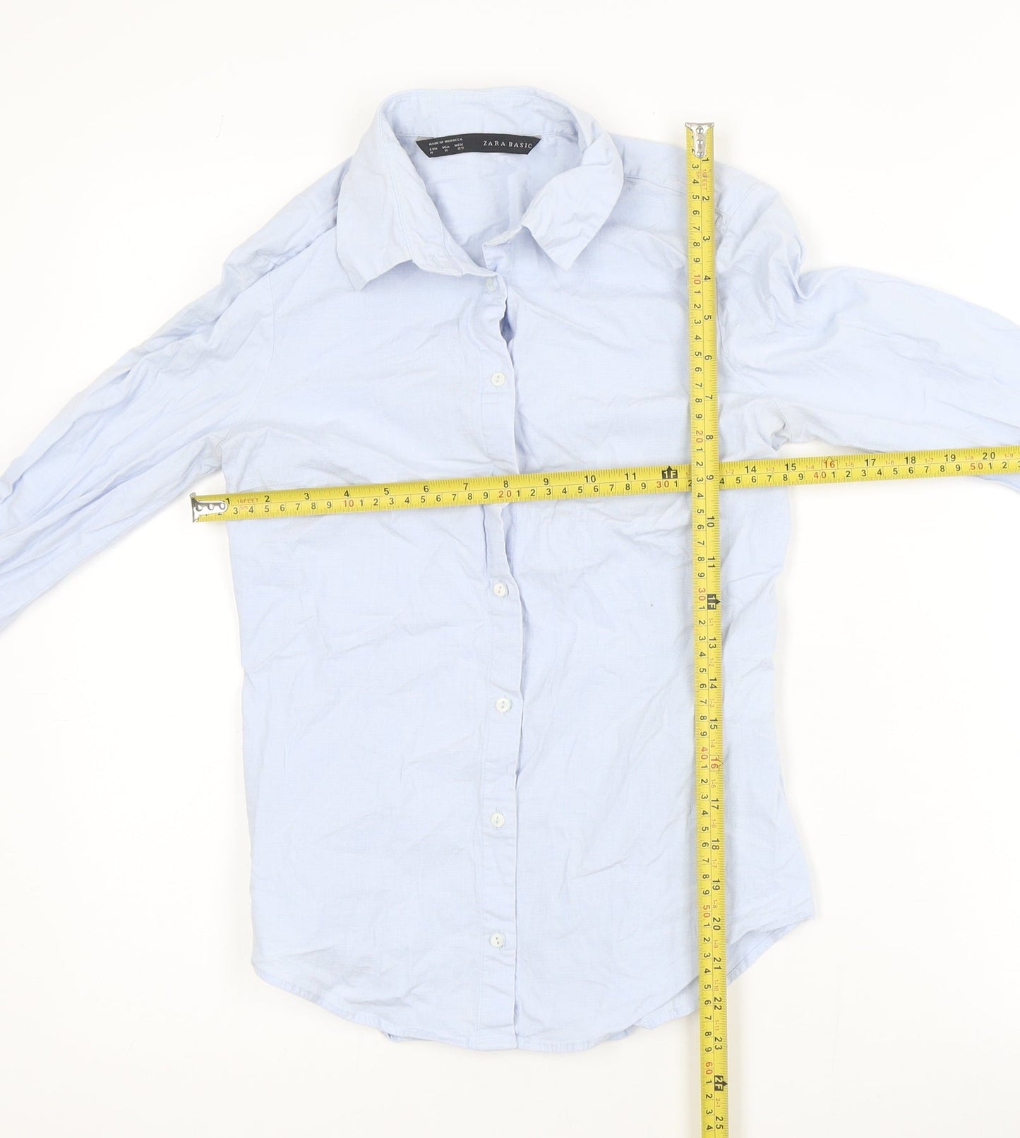 Zara Basic Men's Blue Slim Fit Long Sleeve Button-Up Shirt M
