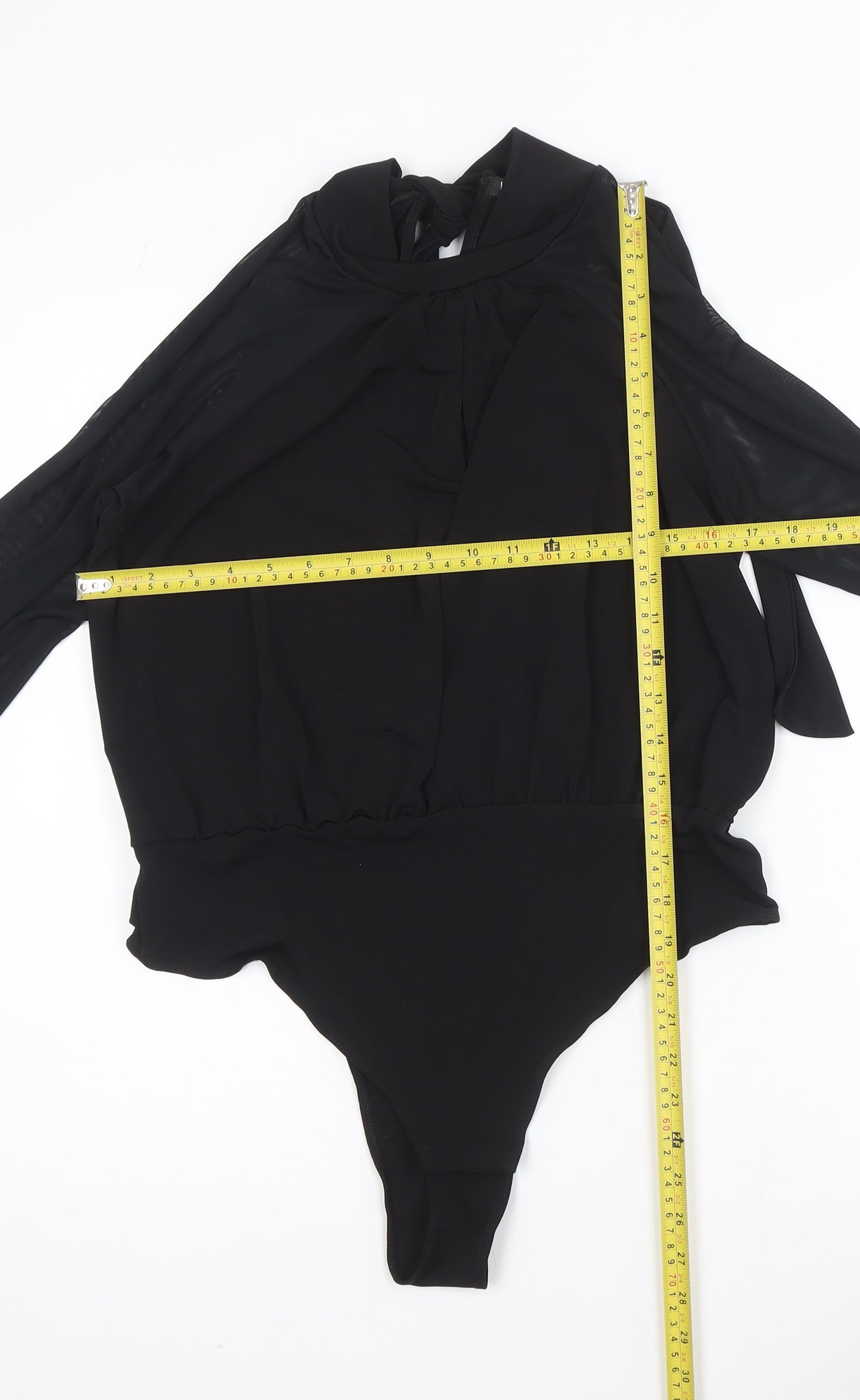 Boohoo Women’s Black High Neck Tie Wrap Bodysuit Blouse Size 14