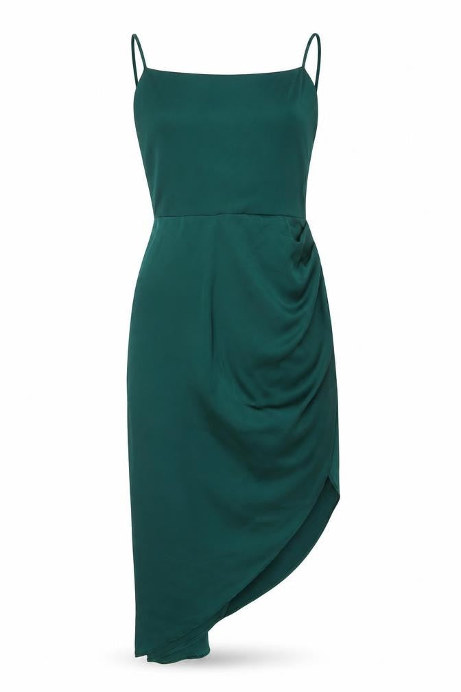 Vera & Lucy Women Green Midi Slip Dress Size M Asymmetric Ruffle