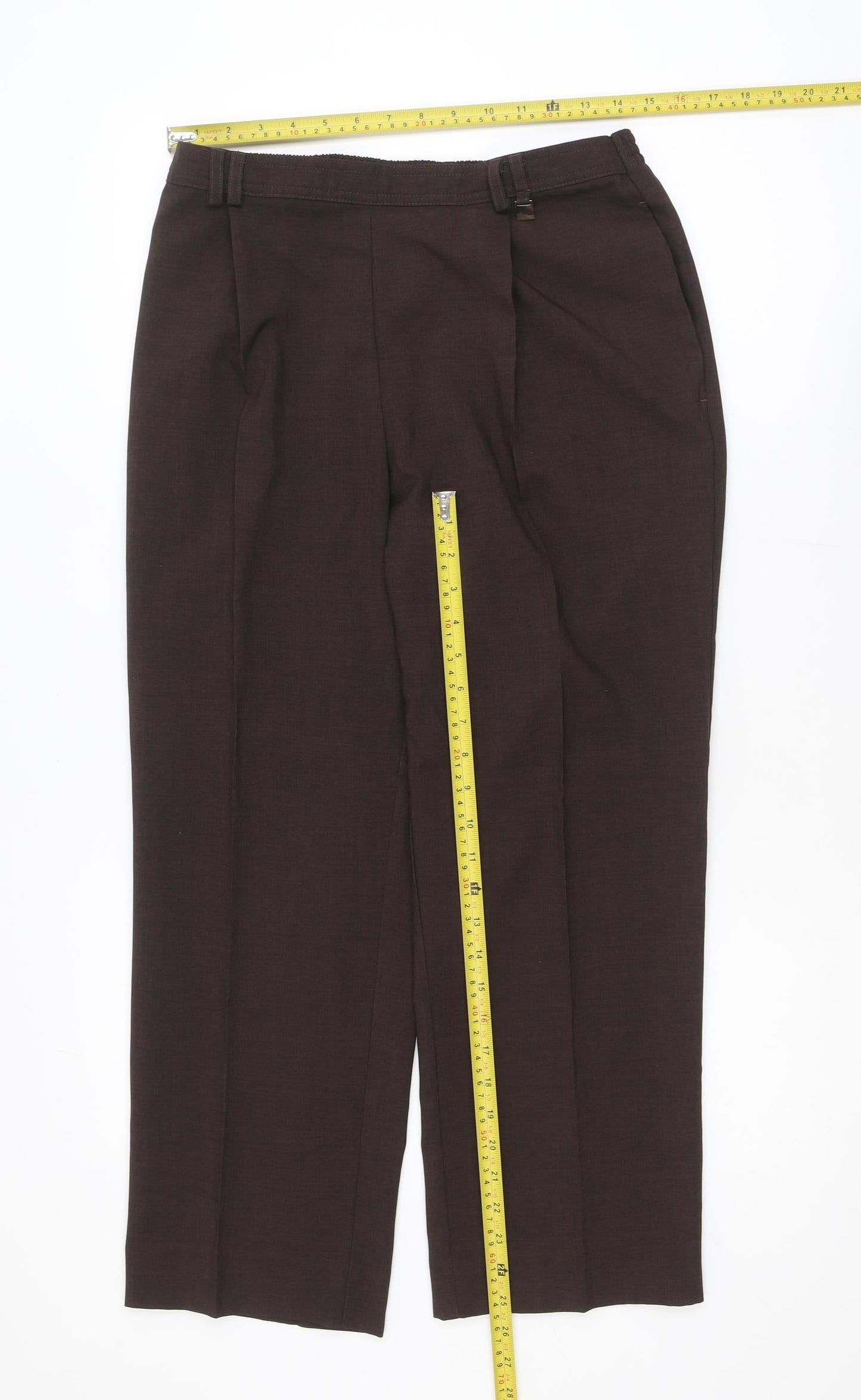 Marks and Spencer Women Brown UK 14 Short Pleated Trousers