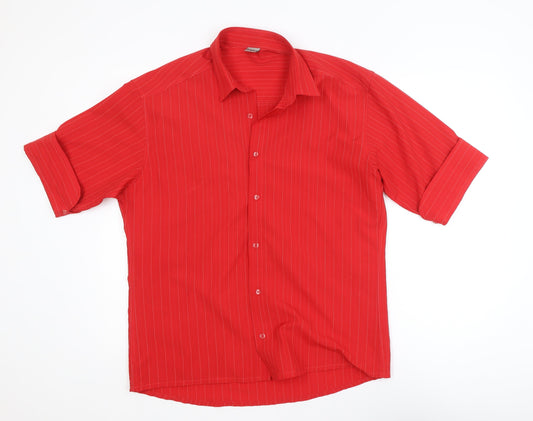 K-Laça Men's Red Short Sleeve Pinstripe Polo Shirt L