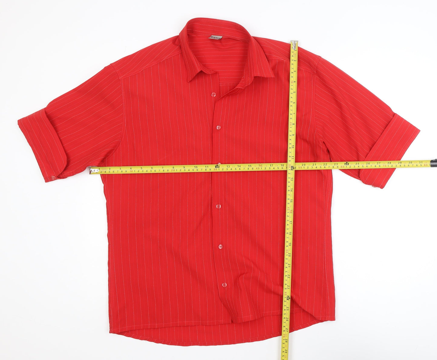 K-Laça Men's Red Short Sleeve Pinstripe Polo Shirt L