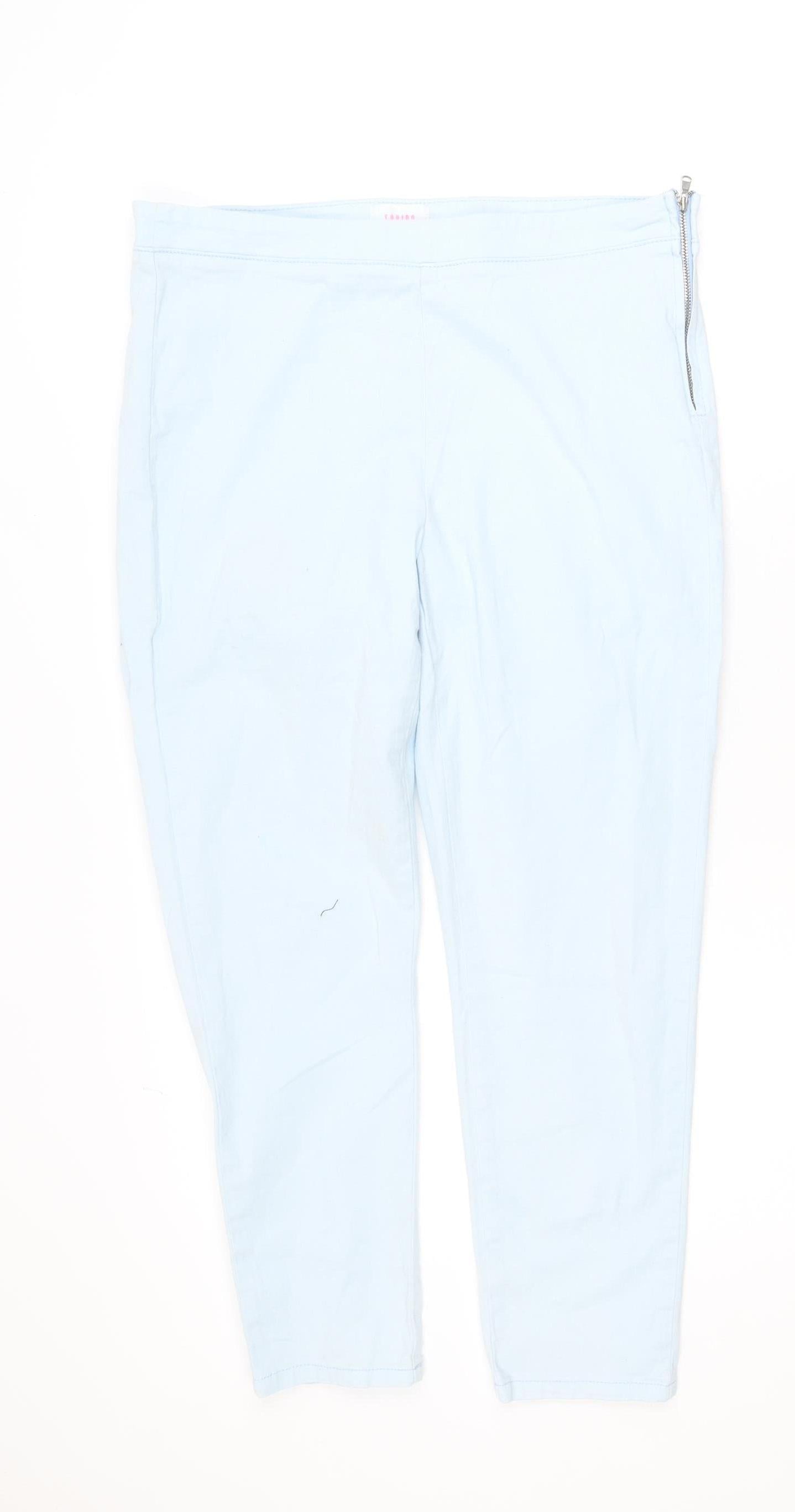 Savida Women Blue Cropped Slim Stretch Cotton Trousers Size 14