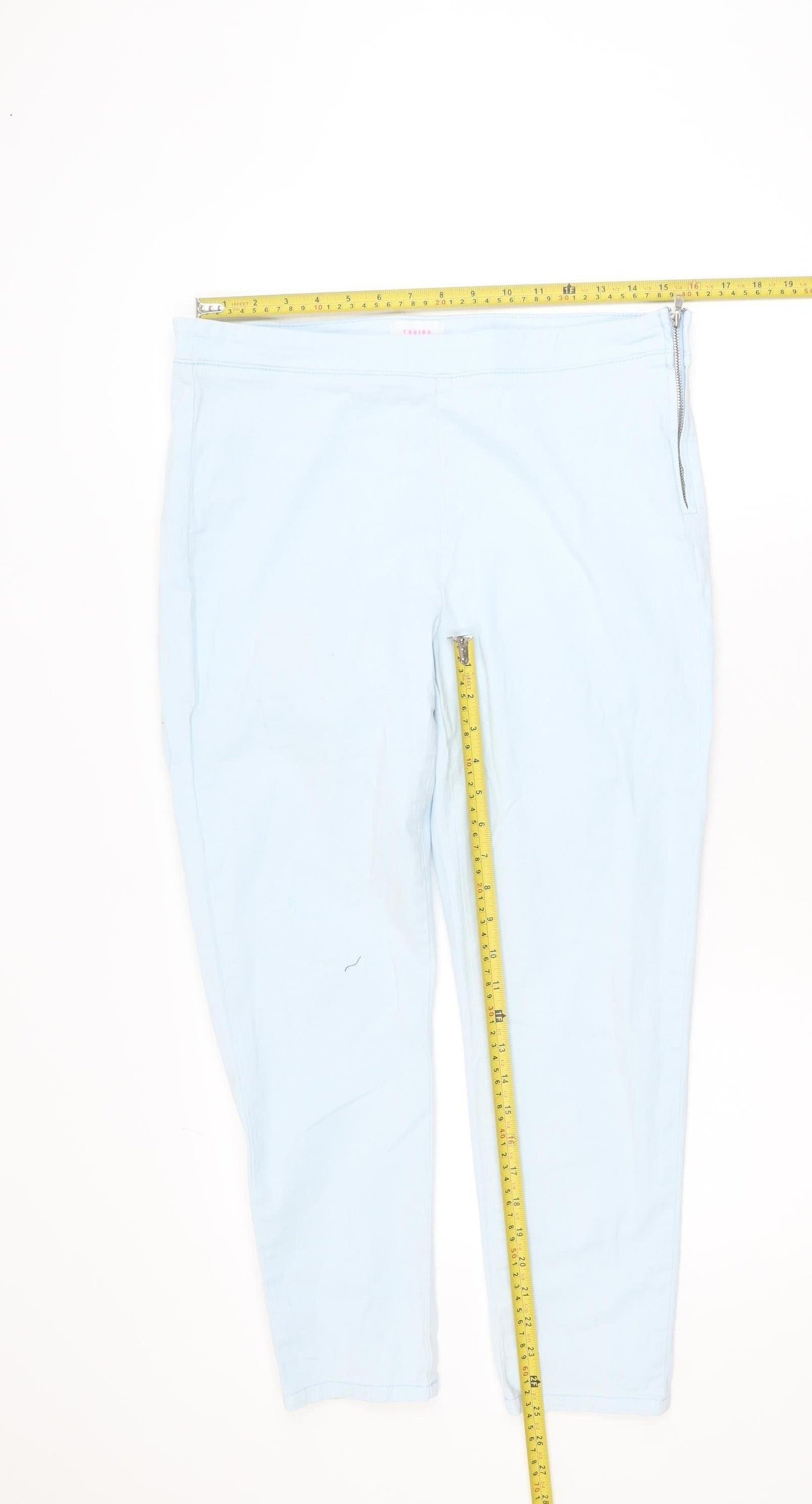 Savida Women Blue Cropped Slim Stretch Cotton Trousers Size 14