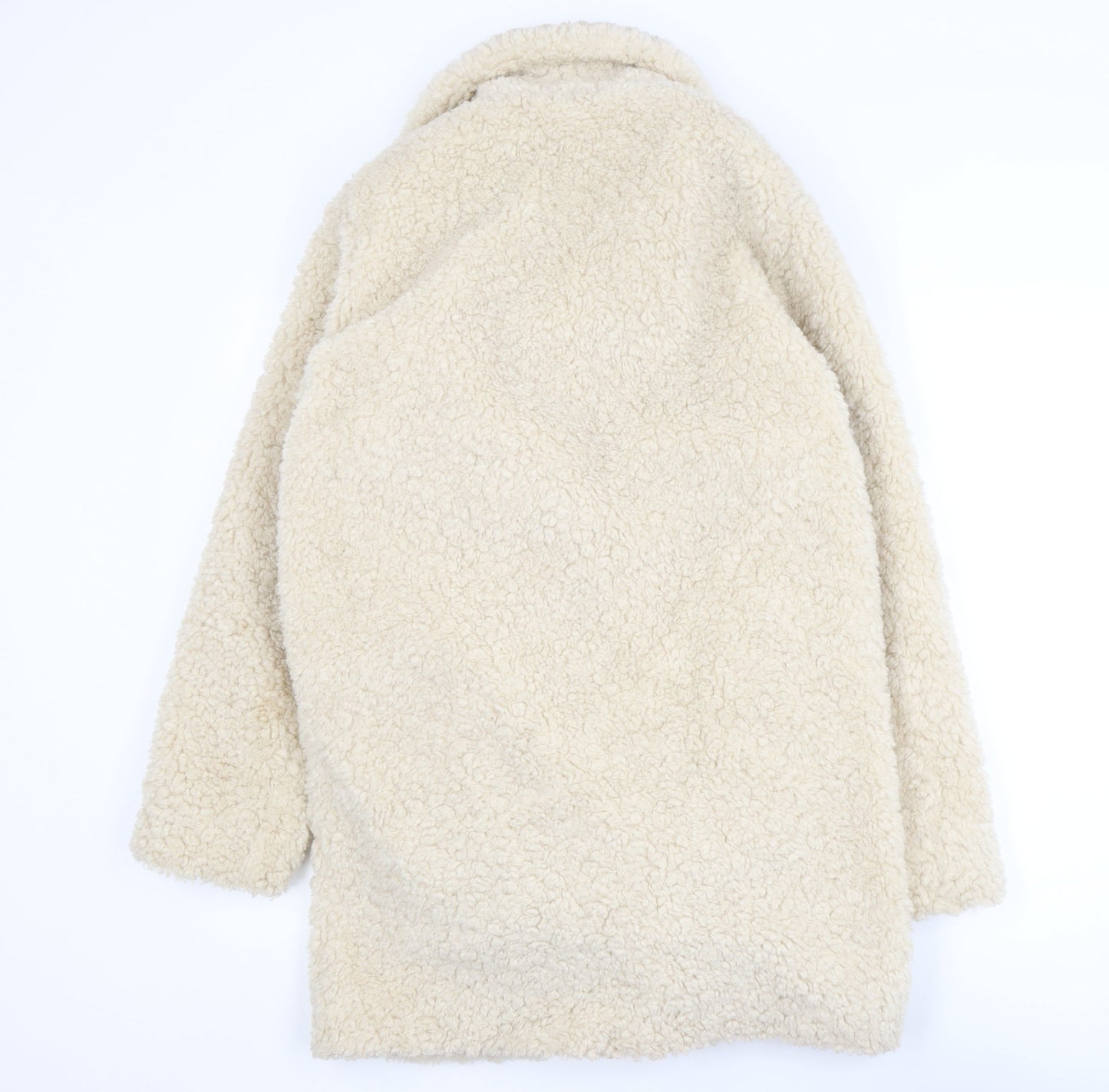 F&F Women’s Beige Faux Shearling Teddy Coat XS Double Breasted Winter Jacket