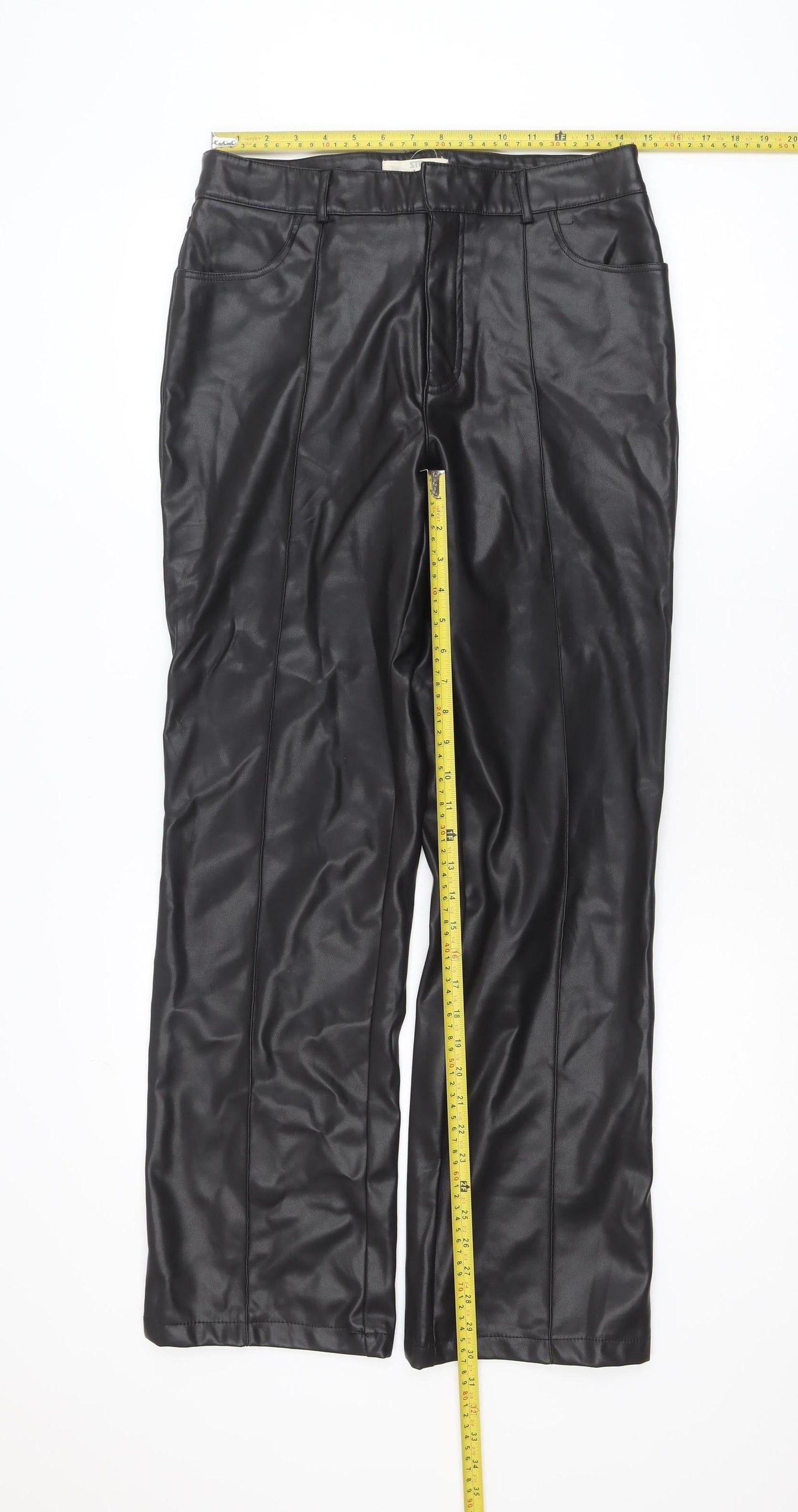 Stradivarius Womens Black Faux Leather Straight Trousers Size 12