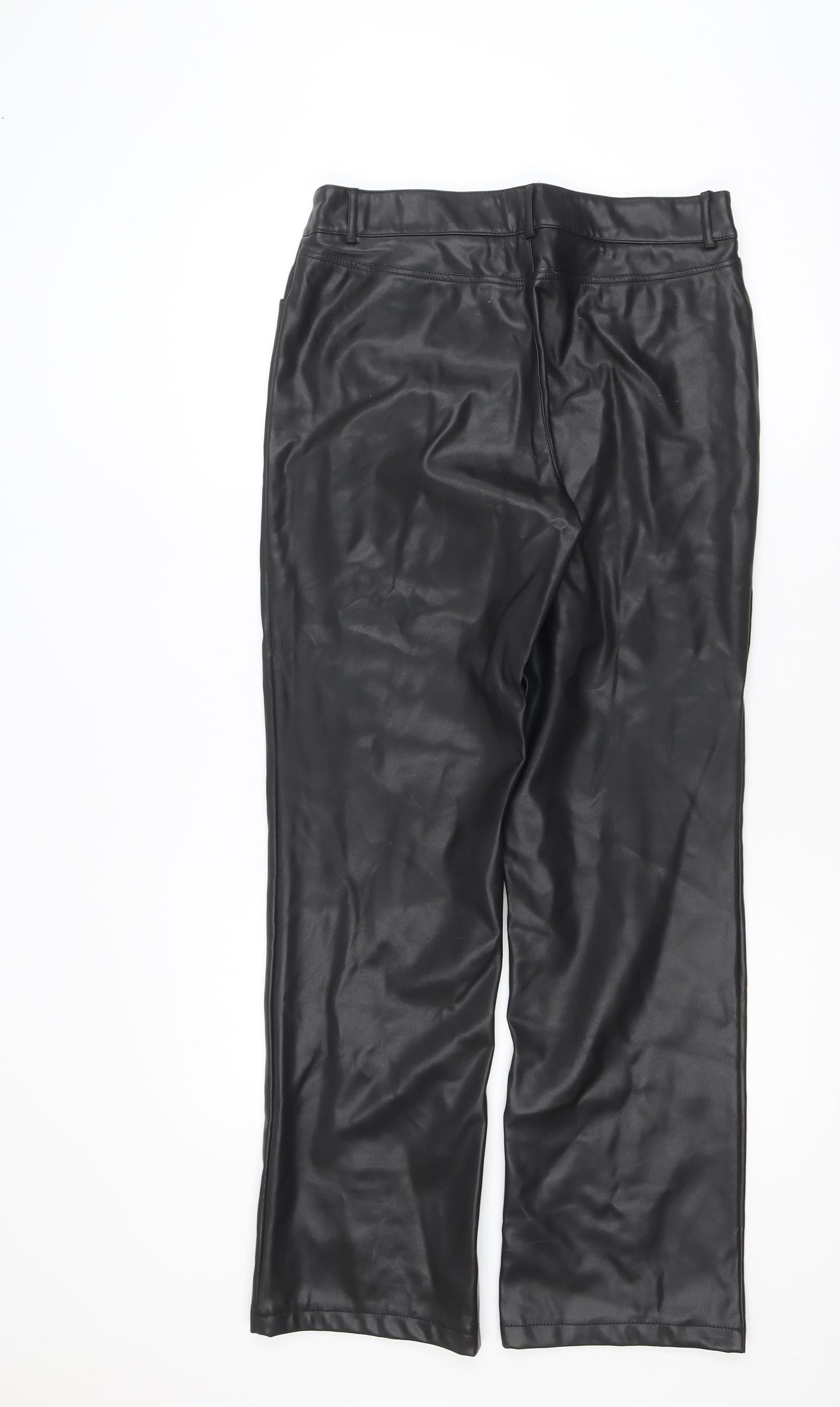 Stradivarius Womens Black Faux Leather Straight Trousers Size 12