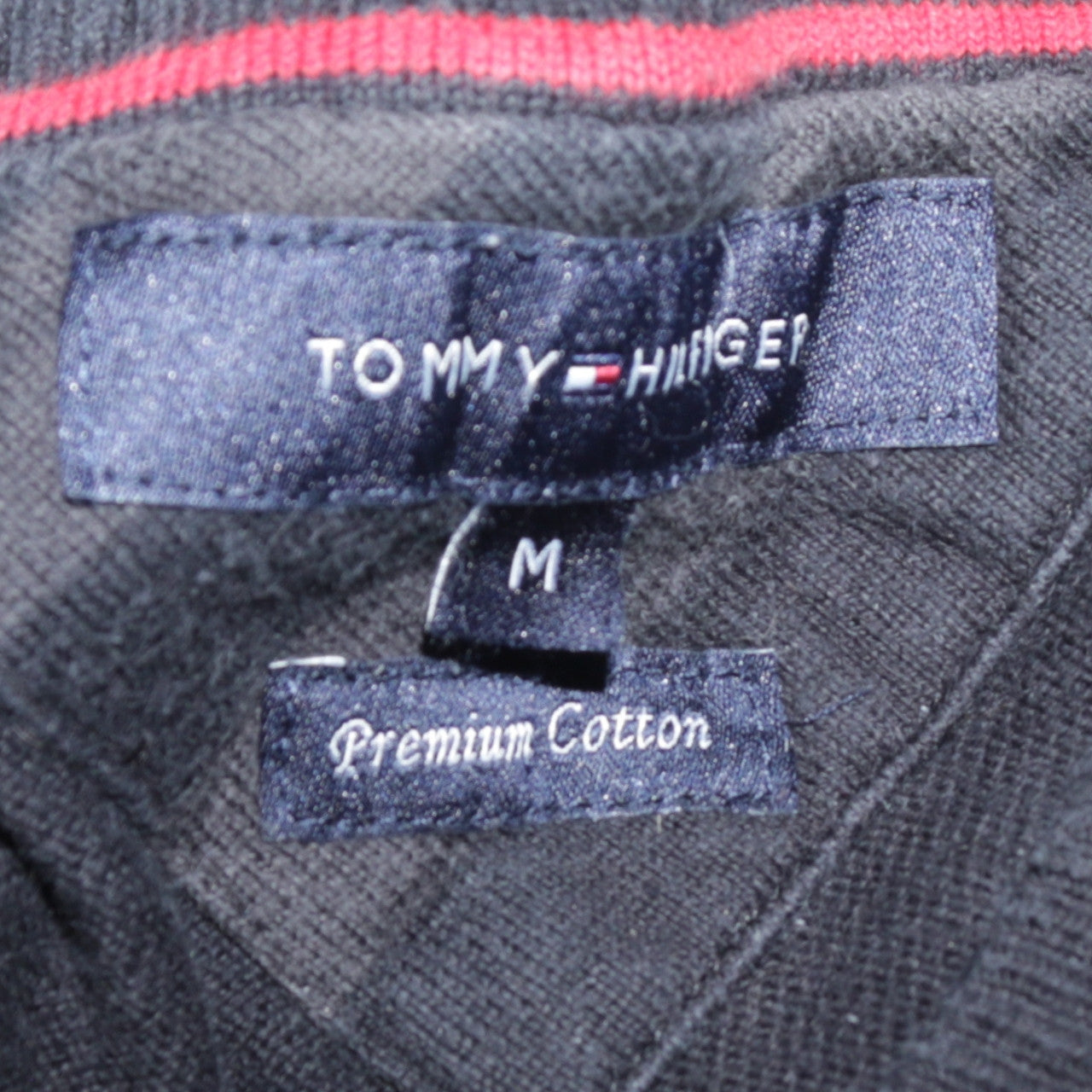 Tommy Hilfiger Men's Black M V-Neck Cotton Jumper Classic Knit