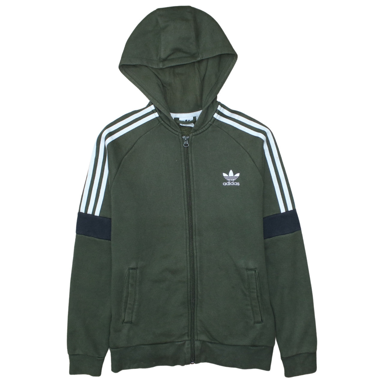 Adidas Boys Green Full Zip Hoodie Size 13-14 Years Hooded Sweatshirt