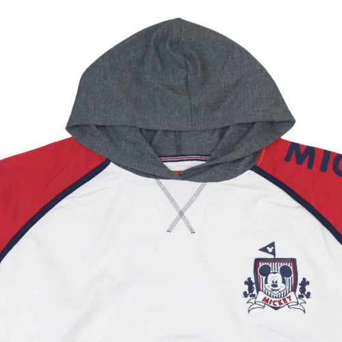 Disney Womens White Red Mickey Mouse Hoodie XL Raglan Pullover