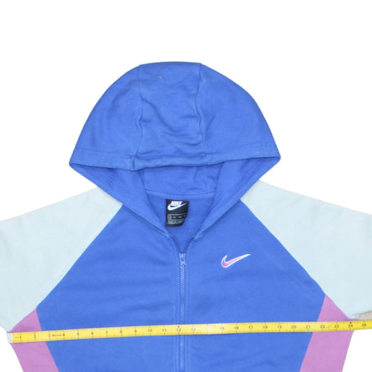 Nike Womens Blue Full Zip Hoodie XS Colourblock Cotton Blend