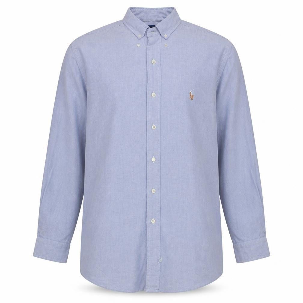 Ralph Lauren Men's Blue Cotton Band Collar Long Sleeve Shirt L