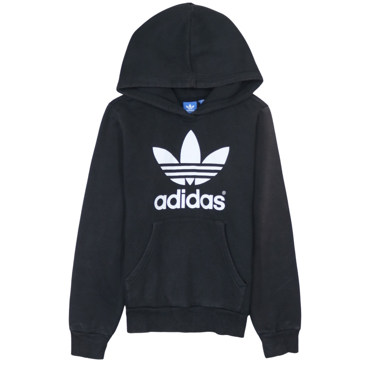 Adidas Womens Black Hooded Pullover Hoodie Size 12 Classic Logo Sweatshirt