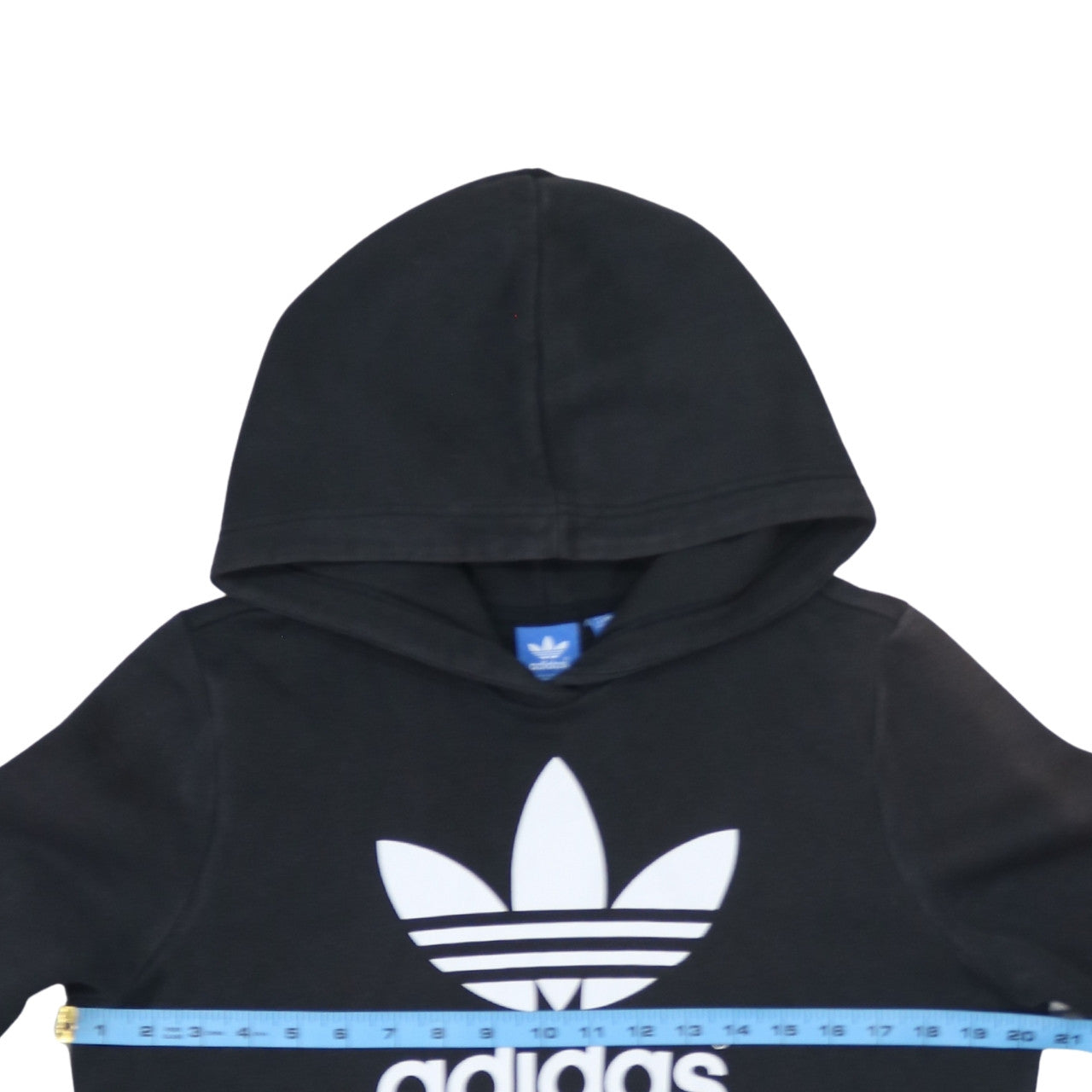 Adidas Womens Black Hooded Pullover Hoodie Size 12 Classic Logo Sweatshirt