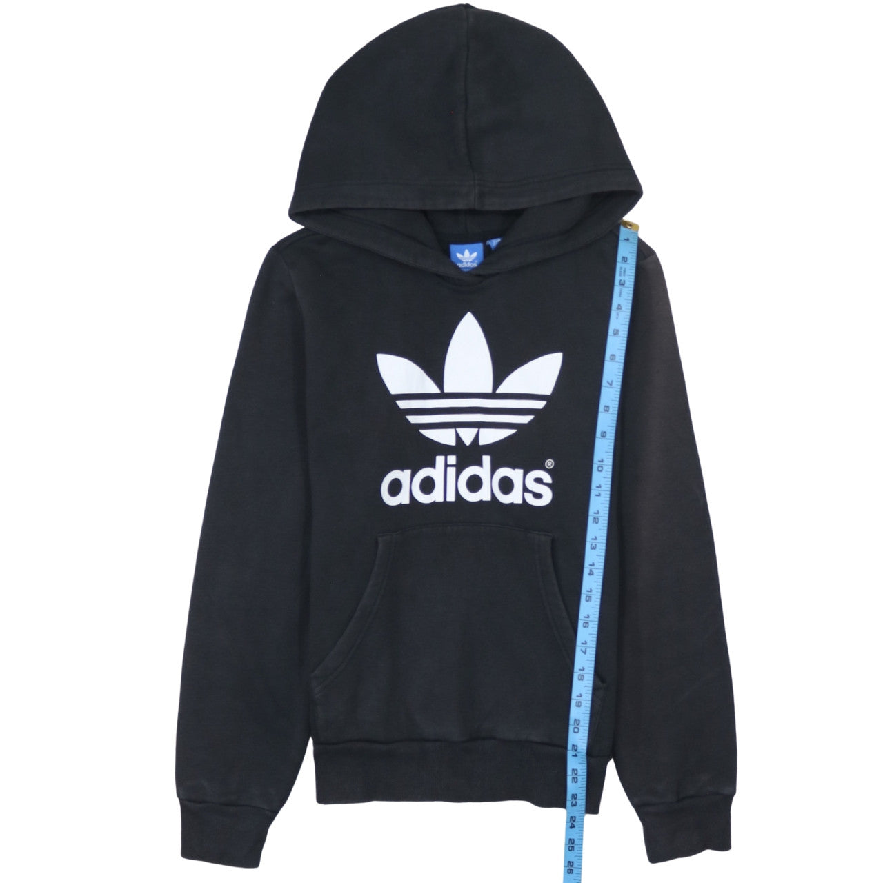 Adidas Womens Black Hooded Pullover Hoodie Size 12 Classic Logo Sweatshirt