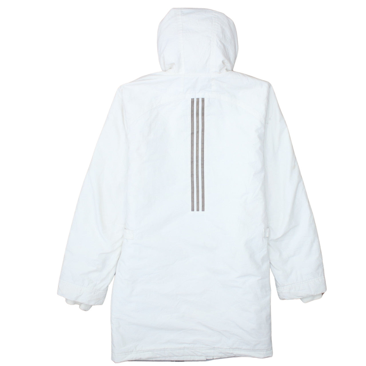Adidas Womens White Parka Coat Size 12 Hooded Faux Fur Trim Long Winter Jacket