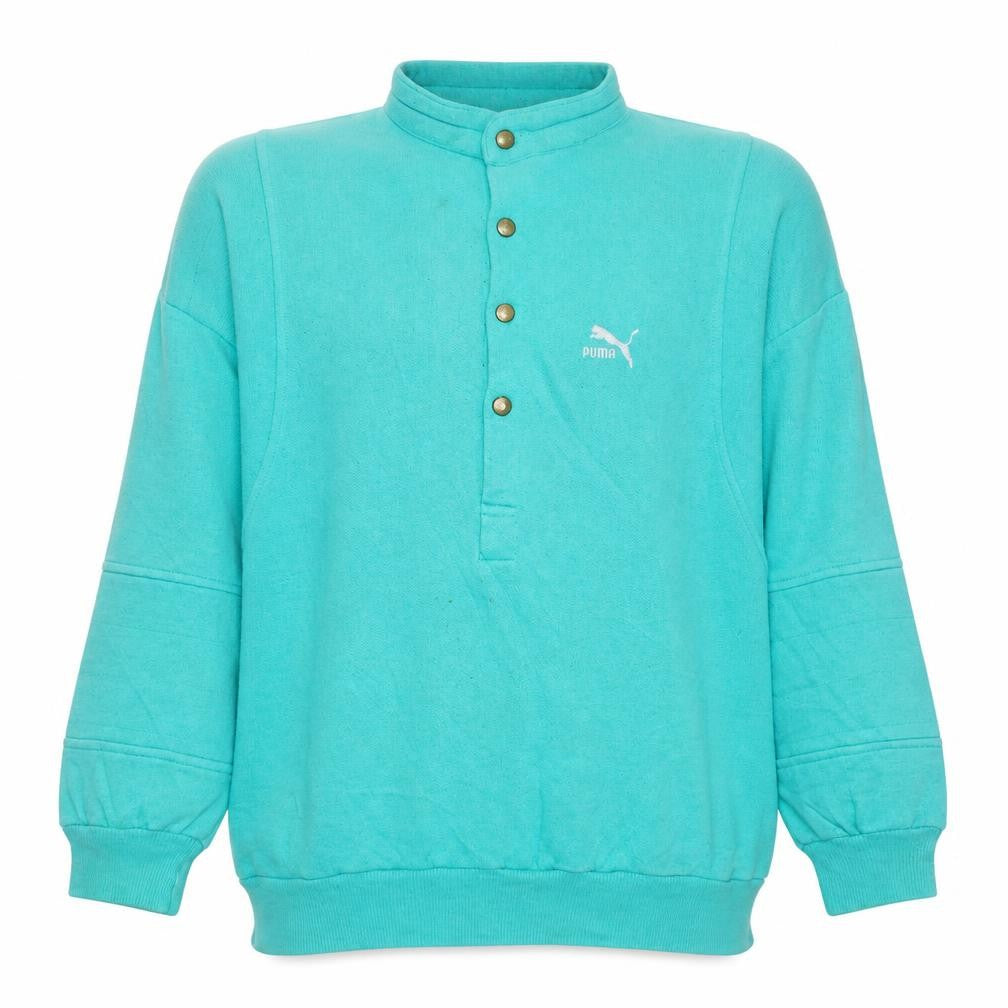 Puma Men's Green Henley Sweatshirt M Vintage Fleece Pullover