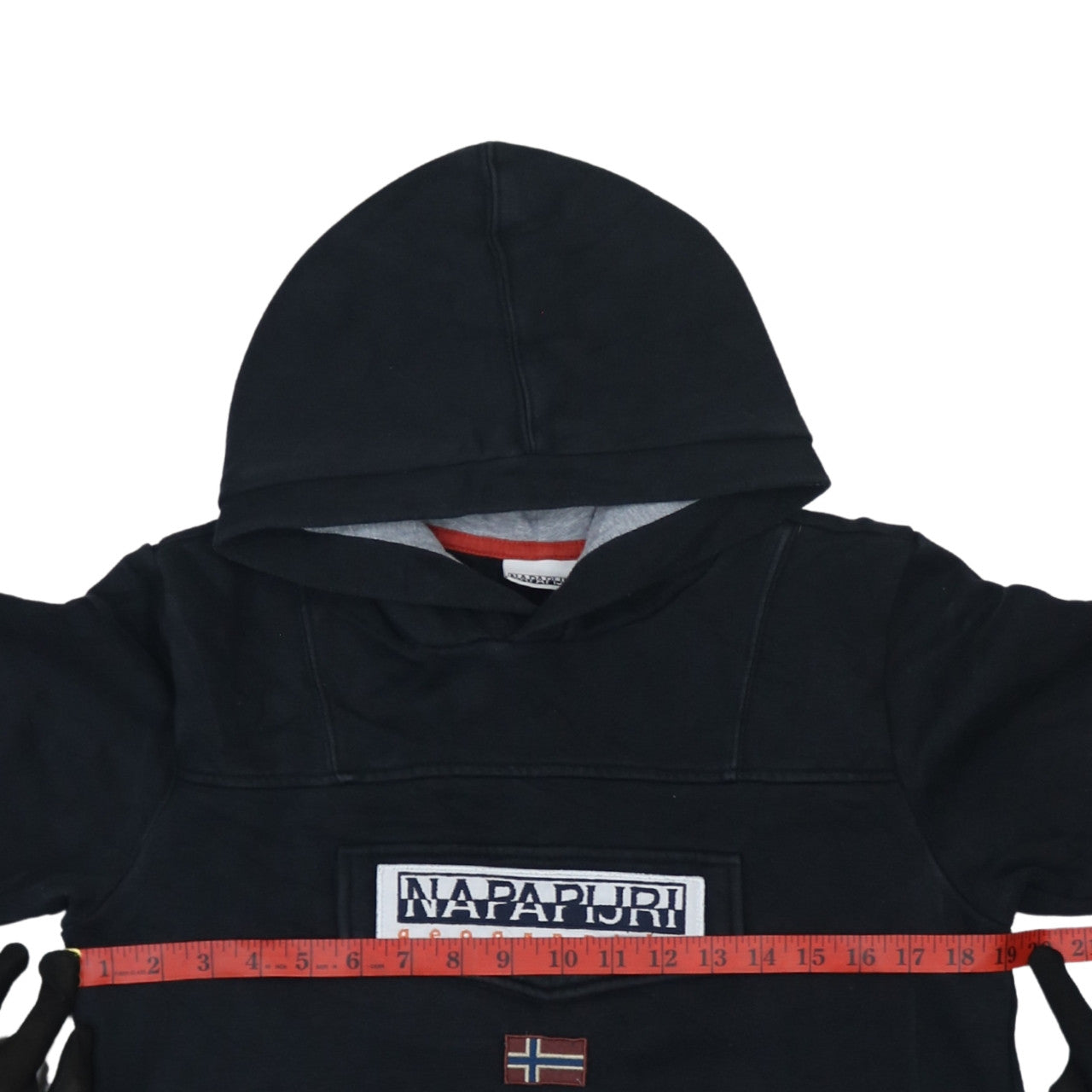 Napapijri Boys Black Hooded Pullover Hoodie Size 16 (170cm) Cotton Blend