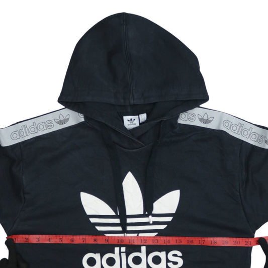 Adidas Women Black Pullover Hoodie Size 8 Logo Tape Sleeve Casual