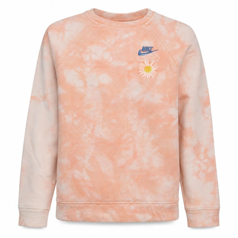 Nike Girls Peach Tie-Dye XL Sweatshirt with Daisy Embroidery