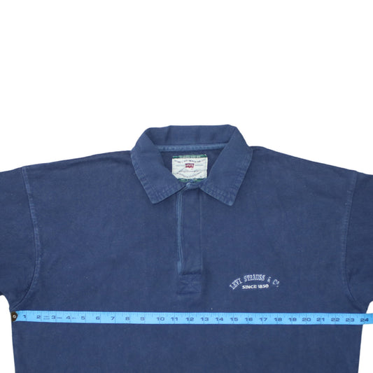 Levi's Men's Blue Long Sleeve Polo Shirt L Vintage Cotton
