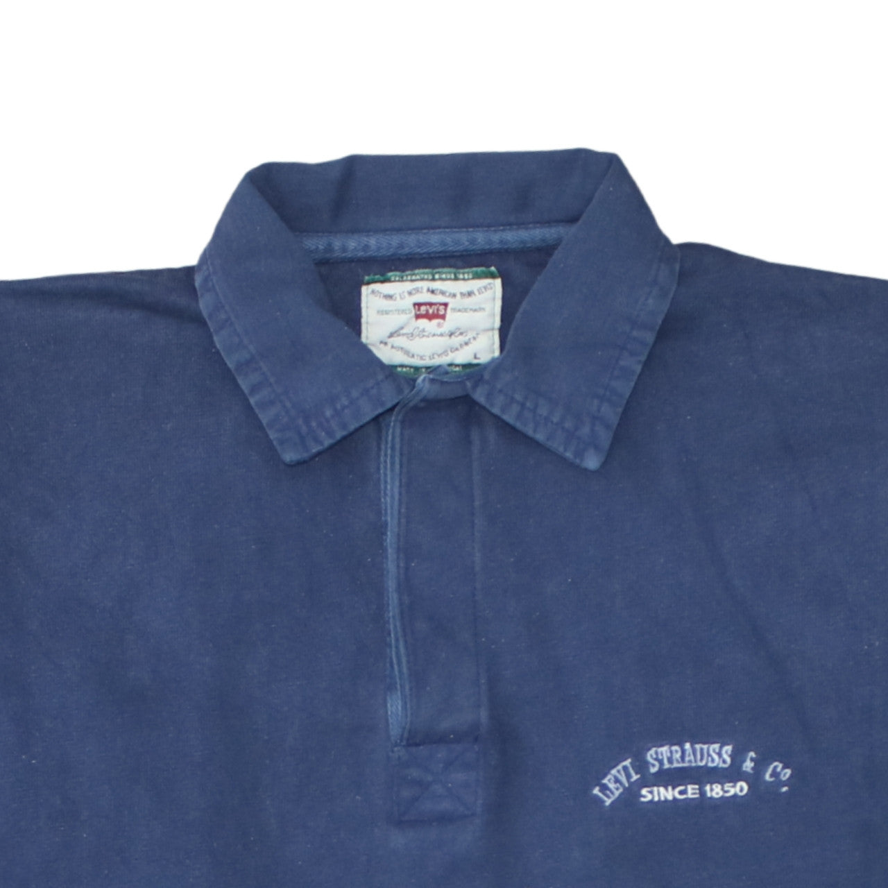 Levi's Men's Blue Long Sleeve Polo Shirt L Vintage Cotton