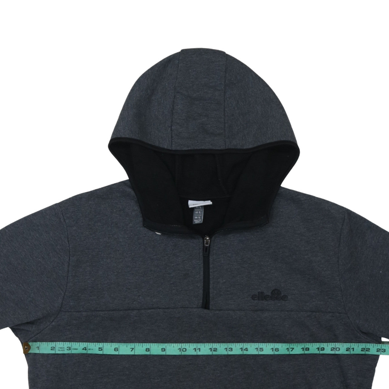 Ellesse Men's Grey 1/4 Zip Hooded Pullover Sweatshirt L
